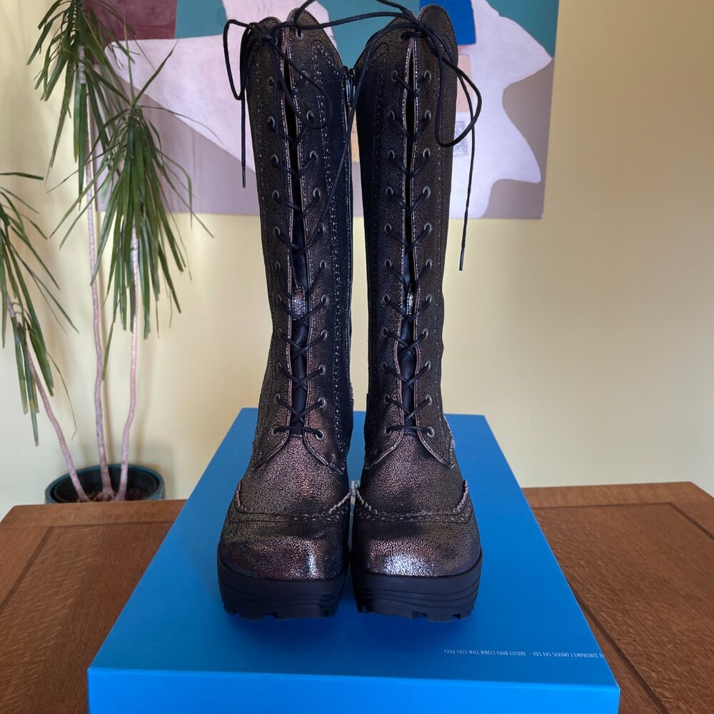 Fluevog Mellow Melody Tall Lace-Up Brogue Boots - Picture 6 of 11